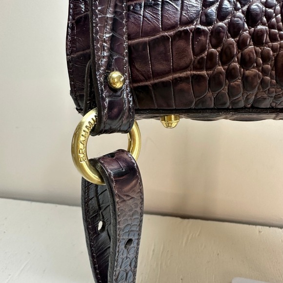 Brahmin Kaitlin Croc Embossed Leather Pecan Brown Satchel Handbag Top Handle Bag